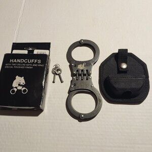Polished Steel Handcuffs W/Two Deluxe Keys & Black Nylon Case - Security-NEW